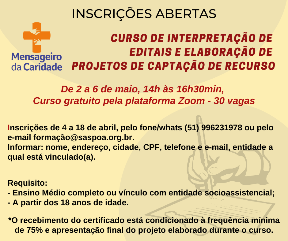 Abertas as inscrições para o Curso de Elaboração de Projetos